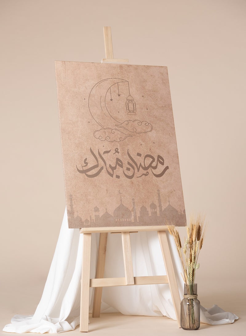 LOWHA Canvas Wall Art Stretched Over Wooden Frame for Ramadan with Ramdan Mubarak and Mosques Pattern - Image 1