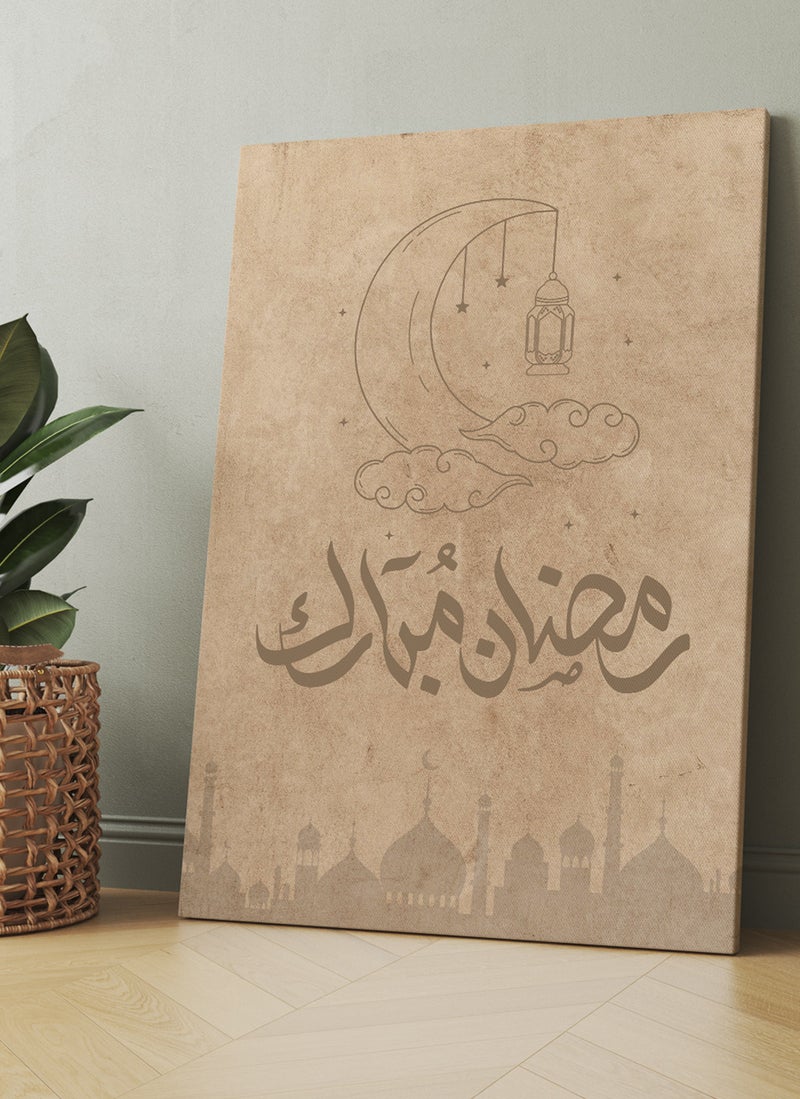 LOWHA Canvas Wall Art Stretched Over Wooden Frame for Ramadan with Ramdan Mubarak and Mosques Pattern - Image 2