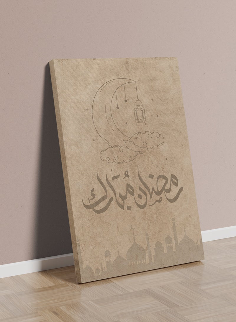 LOWHA Canvas Wall Art Stretched Over Wooden Frame for Ramadan with Ramdan Mubarak and Mosques Pattern - Image 3
