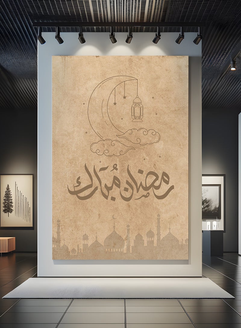 LOWHA Canvas Wall Art Stretched Over Wooden Frame for Ramadan with Ramdan Mubarak and Mosques Pattern - Image 4