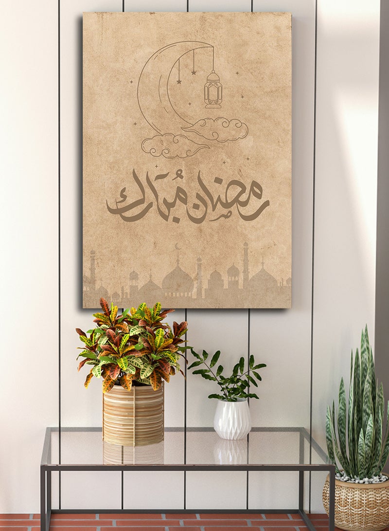 LOWHA Canvas Wall Art Stretched Over Wooden Frame for Ramadan with Ramdan Mubarak and Mosques Pattern - Image 5