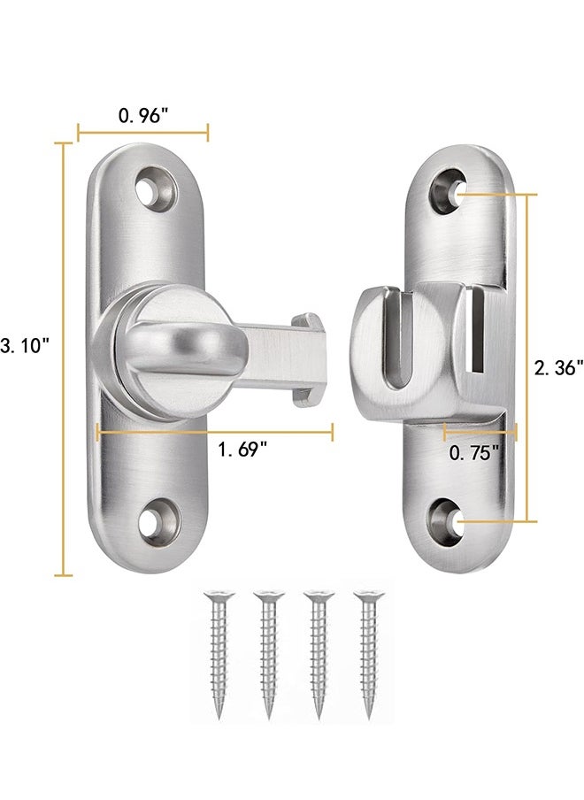 HY Silvery Barn Door Latches, 90/180 Degree Gate Lock, Flip Gate Latches Hardware, Zinc Alloy Right Angle Door Lock Latch, Door Security Sliding Door Latch Lock for Cabinets,Bathroom  - Image 2