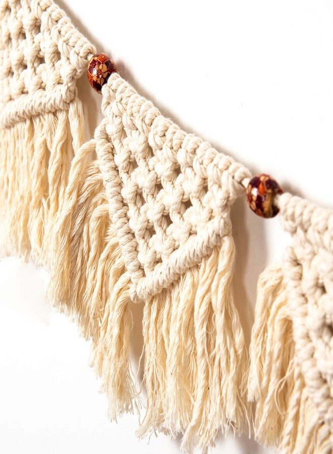Eiyye Handmade Wall Hanging Fringe Panels Garland Banner Woven Tapestry Cotton Crochet Decor Macrame Bohemian Art Decor (7-flag x2) - Image 5