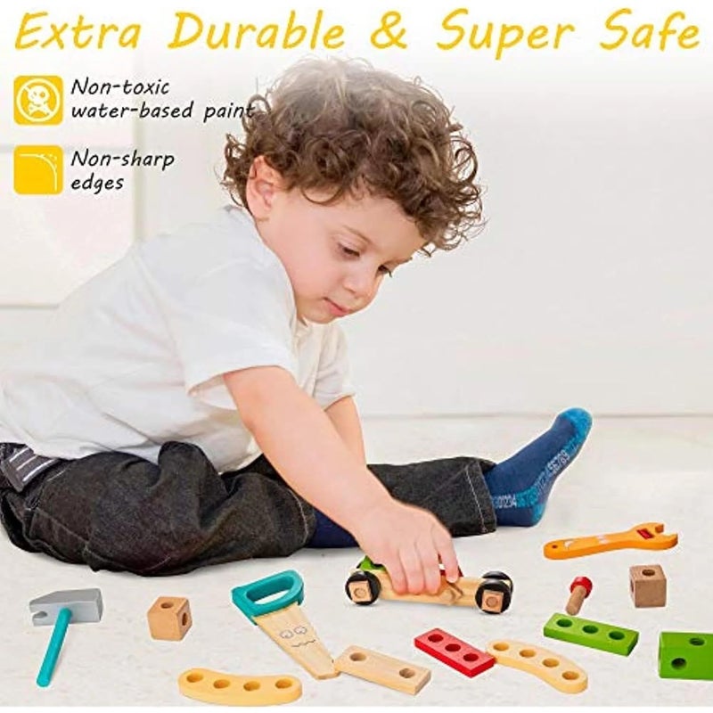 KIDWILL Tool Kit for Kids, 36-Piece Wooden Toddler Tools Set Includes Tool Box, Montessori Educational Stem Construction Toys for 2 3 4 5 6 Year Old Boys Girls, Best Birthday Gift for Kids - Image 5
