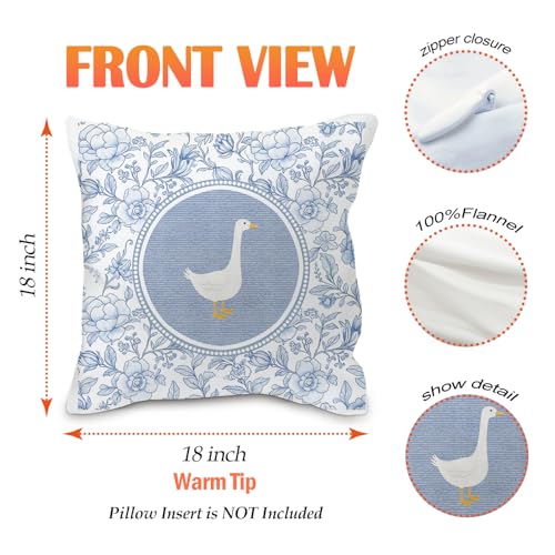 Nvotell Blue and White Chinoiserie Goose Pillow Covers 18x18, Goose Nursery Decor, Grandmillennial Floral Geese Decorative Throw Pillow Case Covers for Baby Little Girls Room Bedroom, Set of 2 - Image 5