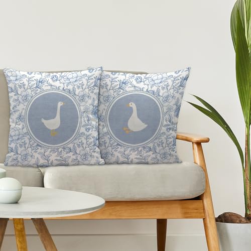 Nvotell Blue and White Chinoiserie Goose Pillow Covers 18x18, Goose Nursery Decor, Grandmillennial Floral Geese Decorative Throw Pillow Case Covers for Baby Little Girls Room Bedroom, Set of 2 - Image 3