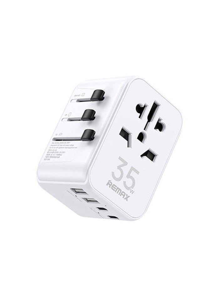 REMAX Universal GaN Travel Adapter Multi-Port 35W/ 3 Type-C Ports/2 USB-A Ports/ Fast Charging/ Fast Charging/ Safe to Use/ Anti-heat/, One-piece Socket for More Than 200 Countries/Regions, Real 35W GaN Technology, Compatible with Apple Samsung etc. and Tablet Laptops White  - Image 1
