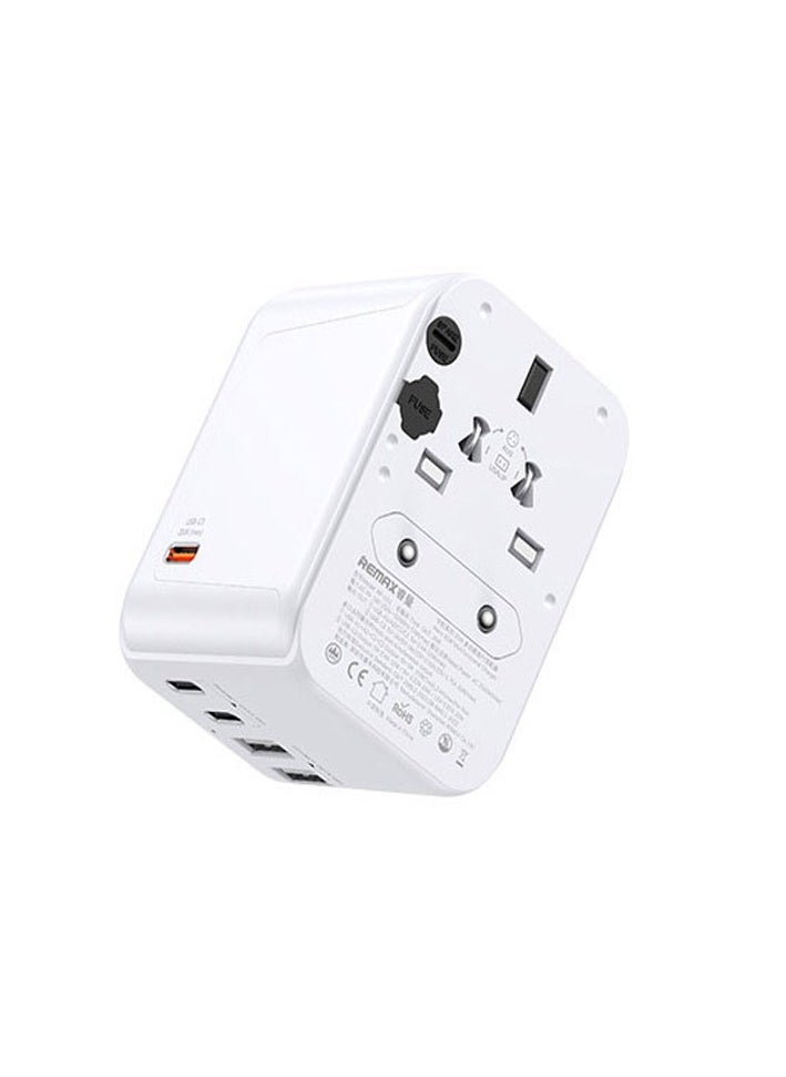 REMAX Universal GaN Travel Adapter Multi-Port 35W/ 3 Type-C Ports/2 USB-A Ports/ Fast Charging/ Fast Charging/ Safe to Use/ Anti-heat/, One-piece Socket for More Than 200 Countries/Regions, Real 35W GaN Technology, Compatible with Apple Samsung etc. and Tablet Laptops White  - Image 2