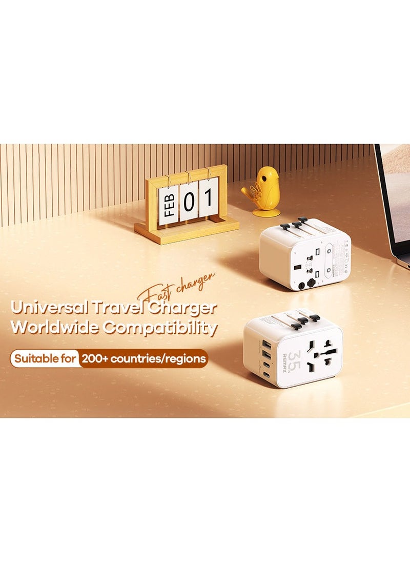 REMAX Universal GaN Travel Adapter Multi-Port 35W/ 3 Type-C Ports/2 USB-A Ports/ Fast Charging/ Fast Charging/ Safe to Use/ Anti-heat/, One-piece Socket for More Than 200 Countries/Regions, Real 35W GaN Technology, Compatible with Apple Samsung etc. and Tablet Laptops White  - Image 4