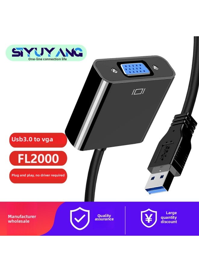 3.0 USB To VGA External Video Converter Adapter For Win7/8/10 Data Cable-Color:Black Fl2000 - Image 1
