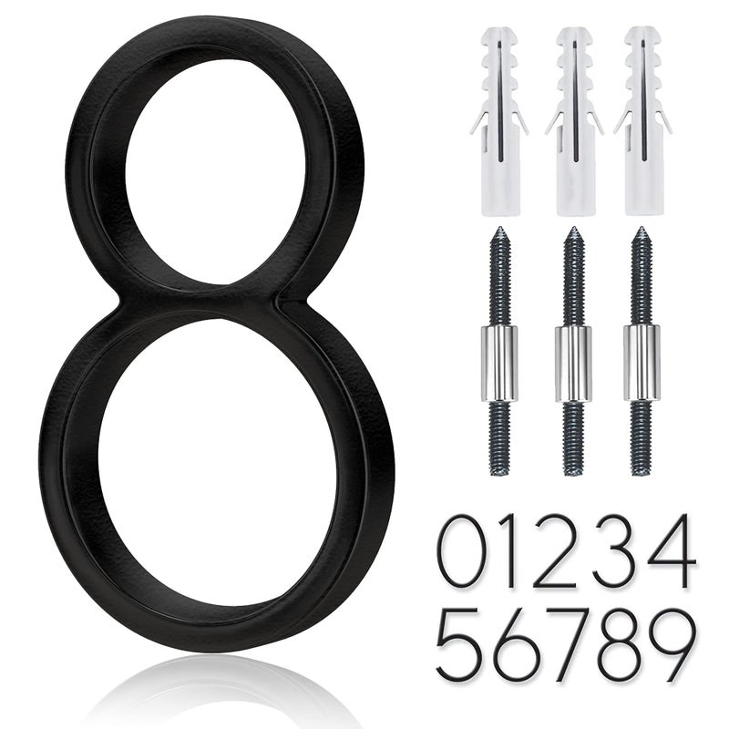 5 Stainless Steel Floating House Number Metal Modern House Numbers Mailbox Decor Number with Nail Kit Coated Black 911 Visibility Signage 8