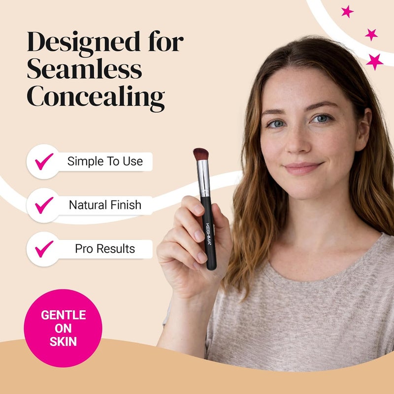 Keshima Angled Concealer Brush by - Under-Eye Concealing, Contouring & Setting, Seamless Streak-Free Finish - Works with Liquid, Cream & Powder - Soft, Dense Synthetic Bristles - Image 3