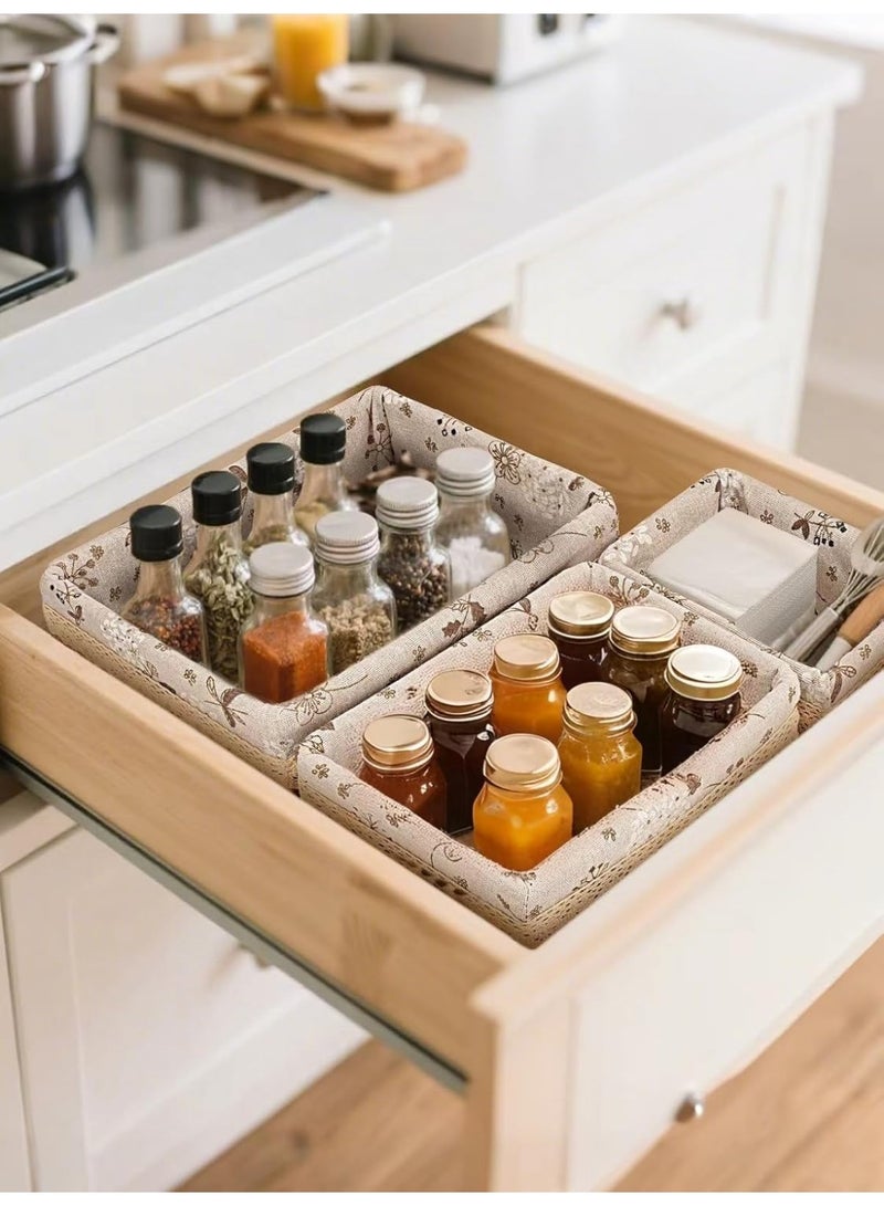 KITCHENOO Floral Wicker Storage Baskets, Set of 3 Handmade Storage Baskets in Multiple Sizes, Perfect for Home Organization, Storage and Decor - Beige - Image 4