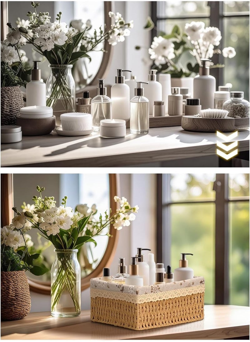 KITCHENOO Floral Wicker Storage Baskets, Set of 3 Handmade Storage Baskets in Multiple Sizes, Perfect for Home Organization, Storage and Decor - Beige - Image 2