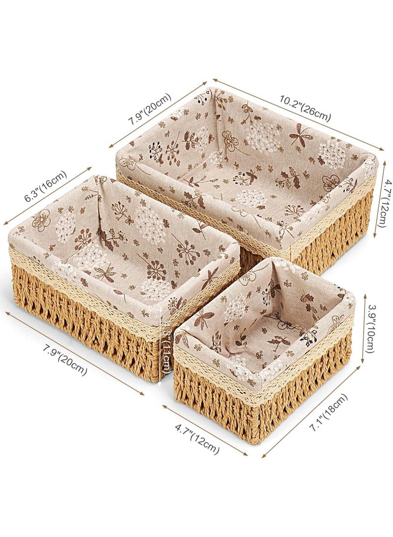 KITCHENOO Floral Wicker Storage Baskets, Set of 3 Handmade Storage Baskets in Multiple Sizes, Perfect for Home Organization, Storage and Decor - Beige - Image 3