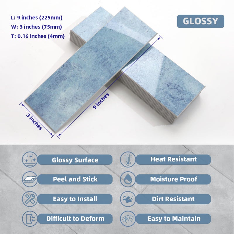 Tilingview 30 PCS Peel and Stick Backsplash Tile for Kitchen/Bathroom/Living Room, 3"x 9" Self-Adhesive Subway Tile for Backsplash, Imitation Glazed Tiles/Handmade Tiles (Glossy Sky Blue) - Image 2