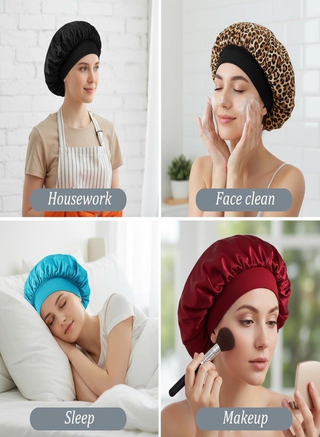 Kifmurase 16PCS Satin Bonnets for Sleeping, Multicolor Large Elastic Wide Band Hair Sleep Bonnet, Soft Silky Shower Hair Wrap Cap for Black Women Curly Dreadlock Braid Hairs - Image 3