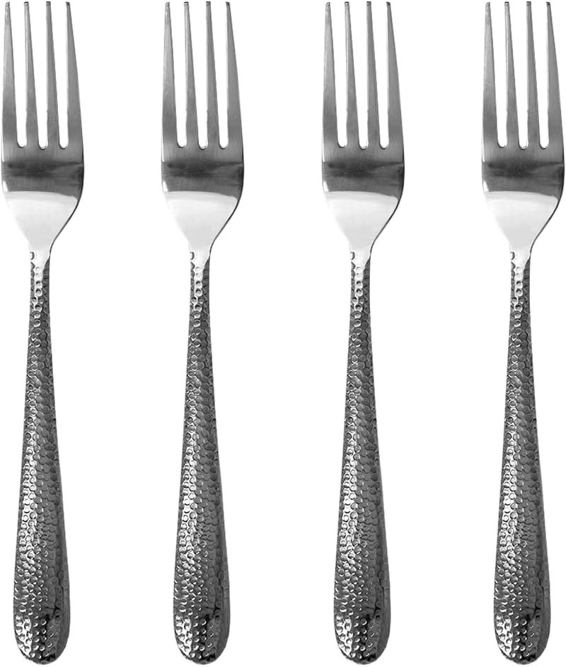 Home Basics 141 Stainless Steel Set of 4 Dinner Forks with Hand Hammered Textured Handles by Home Basics  Everyday and Special Occasions  Dishwasher Safe  Mirror Finish  - Image 1