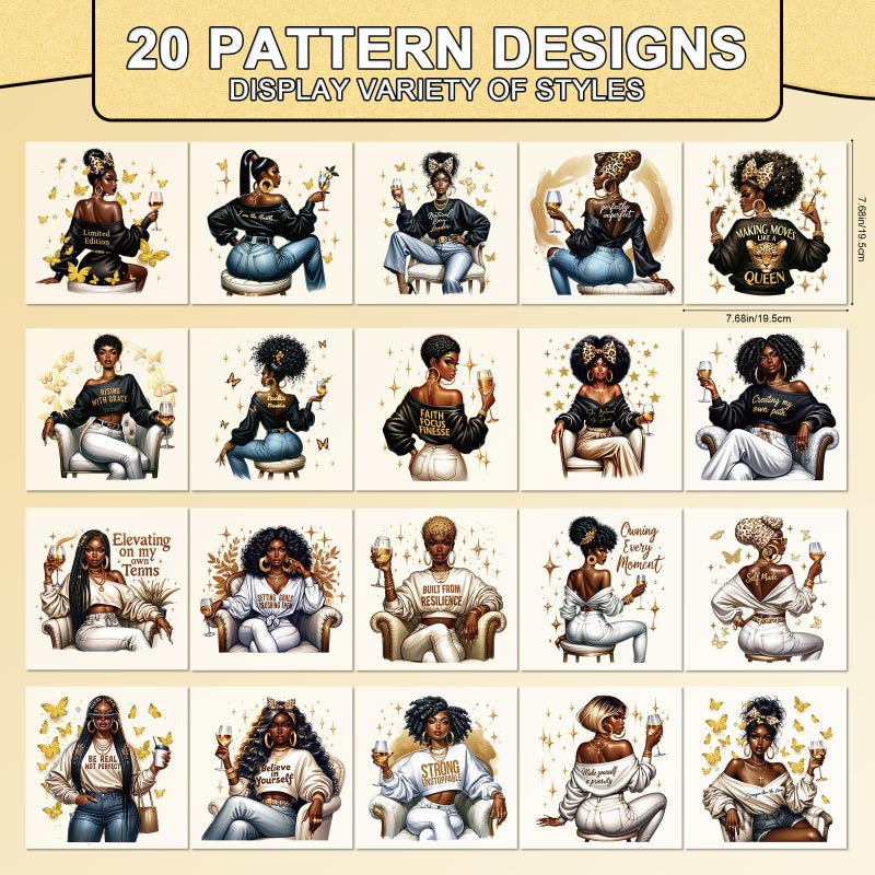 Shejdgart Dtf Transfers Ready to Press - 20 Pcs African American Women Iron on Transfers for T-Shirts Black Girl Heat Transfer Vinyl Patches Decals for Clothes Bag Pillow DIY Decor - Image 2