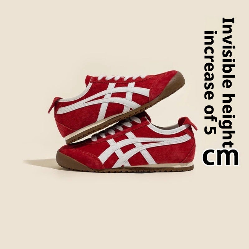 Women's Retro Height-Increasing Leather Sneakers (Red/Yellow) - Image 1