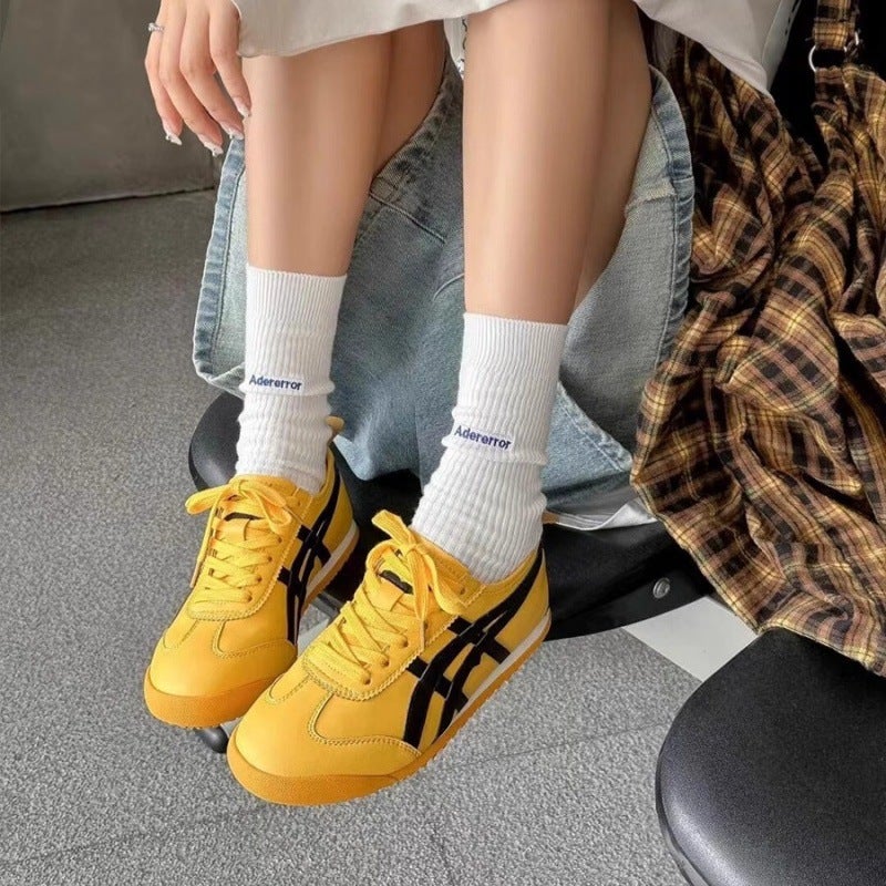 Women's Retro Height-Increasing Leather Sneakers (Red/Yellow) - Image 2