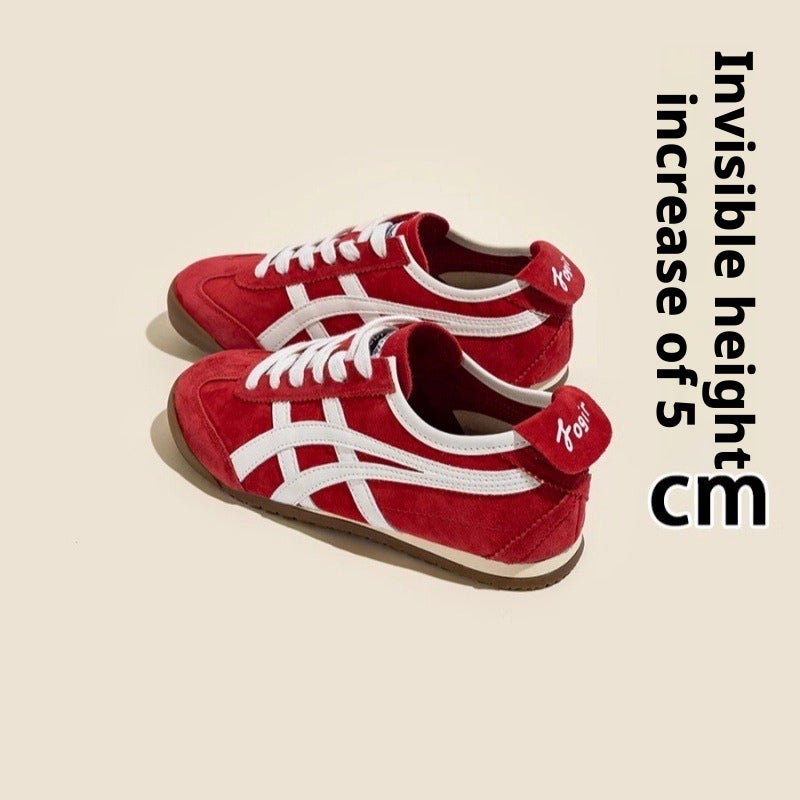 Women's Retro Height-Increasing Leather Sneakers (Red/Yellow) - Image 4