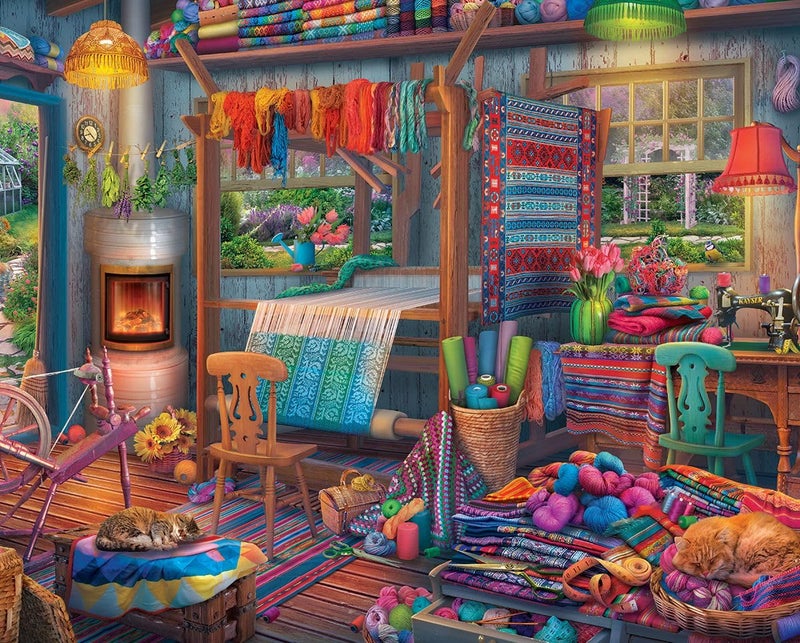 Springbok Weaver's Cottage 1000 Piece Jigsaw Puzzle for Adults Features a Colorful Cottage with a weaver's Loom and Colorful Yarns - Made in The USA with Interlocking Pieces That snap in Place - Image 1