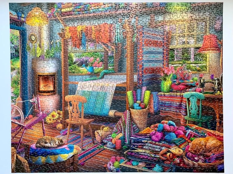 Springbok Weaver's Cottage 1000 Piece Jigsaw Puzzle for Adults Features a Colorful Cottage with a weaver's Loom and Colorful Yarns - Made in The USA with Interlocking Pieces That snap in Place - Image 4