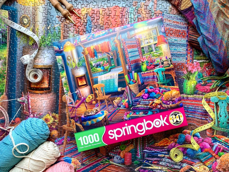 Springbok Weaver's Cottage 1000 Piece Jigsaw Puzzle for Adults Features a Colorful Cottage with a weaver's Loom and Colorful Yarns - Made in The USA with Interlocking Pieces That snap in Place - Image 3