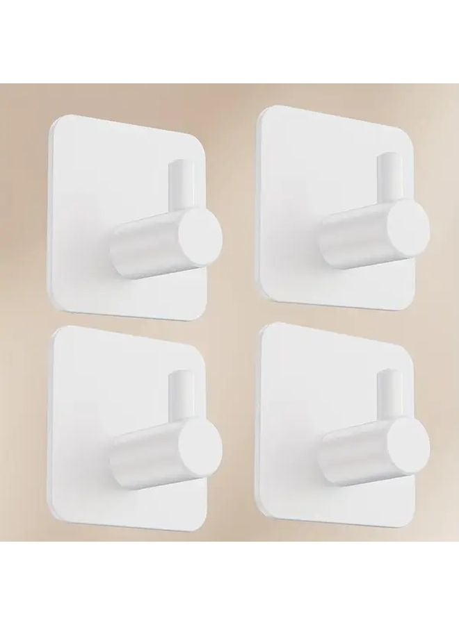 4 Pcs White Heavy Duty Metal Wall Hooks Adhesive Hangers For Towels Coats Hats - Image 1