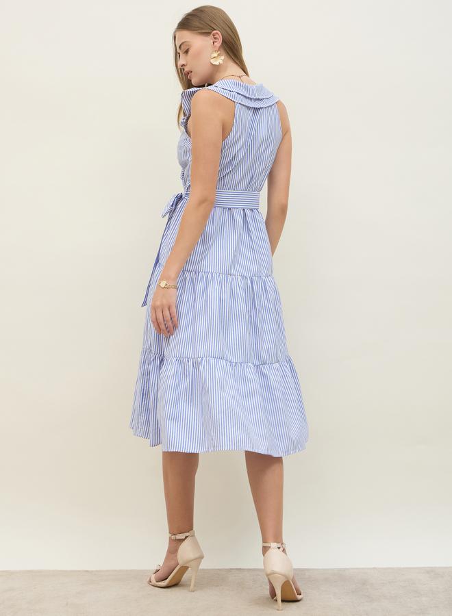 ستايلي فستان مخطط بحزام - Image 5