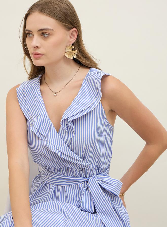 ستايلي فستان مخطط بحزام - Image 4