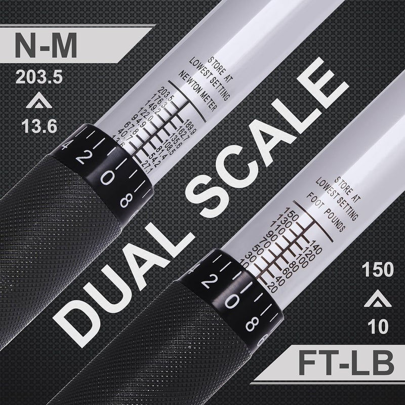 EPAuto 1/2-inch Drive Click Torque Wrench, 10-150 ft/lb, 13.6-203.5 N/m - Image 3