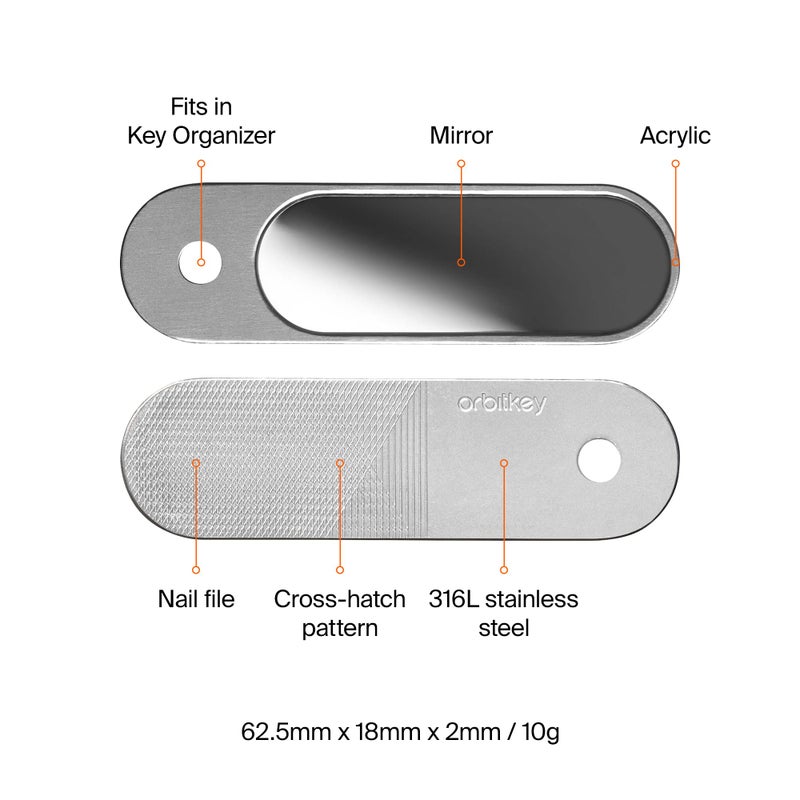 Orbitkey مبرد أظافر ومرآة Orbitkey لمنظم المفاتيح أو حلقة المفاتيح، ملحق | أداة تجميل مدمجة 2 في 1 مبرد أظافر ومرآة | مصنوعة من الفولاذ المقاوم للصدأ، نحيفة ومتينة - Image 5