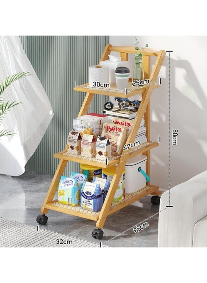 LINGWEI - Bamboo Serving Cart 2 and 3 Tier Wooden Kitchen Trolley Foldable Bar Cart with Castors, Food Serving and Storage Organizer for Hotel, Restaurant, Home Use - Image 1