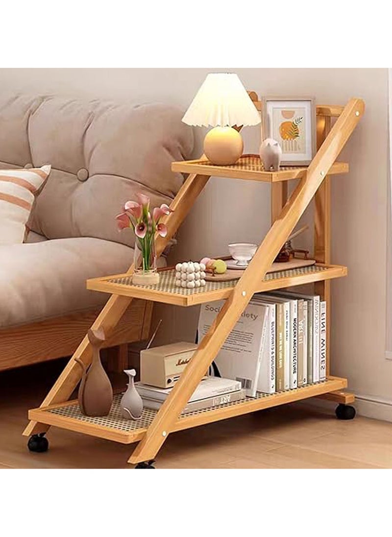 LINGWEI - Bamboo Serving Cart 2 and 3 Tier Wooden Kitchen Trolley Foldable Bar Cart with Castors, Food Serving and Storage Organizer for Hotel, Restaurant, Home Use - Image 1