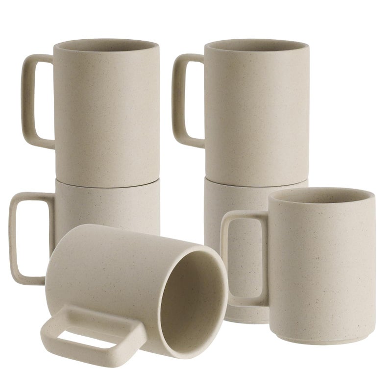 E-liu Porcelain Tea Mugs Coffee Mug Set, Large 15 Ounces Cups for Coffee, Tea, Cocoa, and Mulled Drinks, Set of 6, Unglazed (Natural) - Image 1