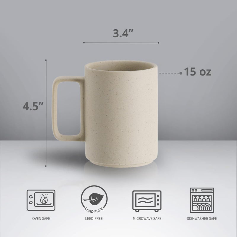 E-liu Porcelain Tea Mugs Coffee Mug Set, Large 15 Ounces Cups for Coffee, Tea, Cocoa, and Mulled Drinks, Set of 6, Unglazed (Natural) - Image 2