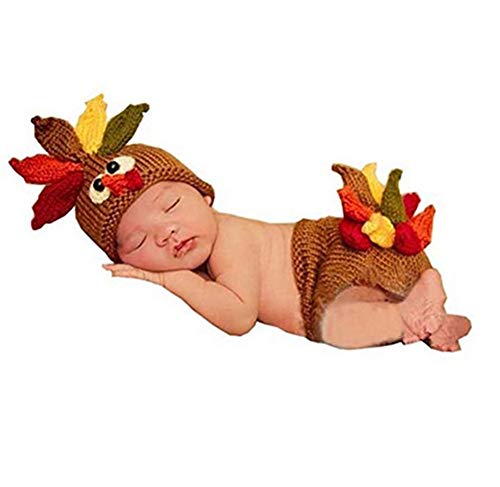 Pinbo Baby Photography Prop Cute Turkey Knitted Crochet Costume Hat Caps Diaper - Image 5