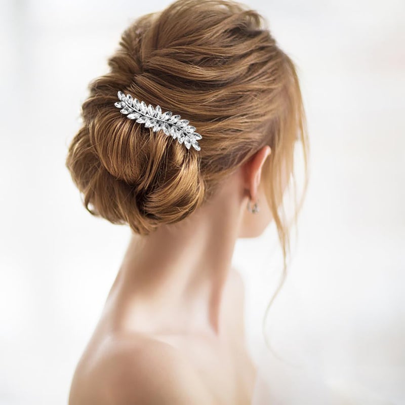 LAPOHI 3 Pieces Rhinestone Bridal Hair Clips Leaf Wedding Hair Pins Crystal Bobby Pins Silver Hairpin Jewelry Barrette for Brides Bridesmaids Flower Girls - Image 5