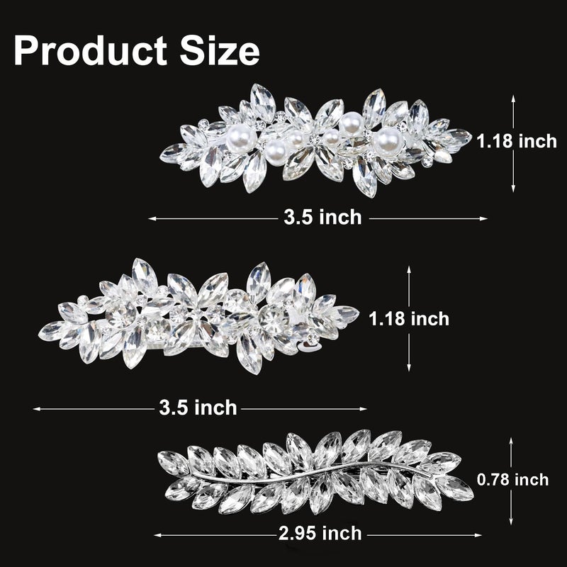 LAPOHI 3 Pieces Rhinestone Bridal Hair Clips Leaf Wedding Hair Pins Crystal Bobby Pins Silver Hairpin Jewelry Barrette for Brides Bridesmaids Flower Girls - Image 3