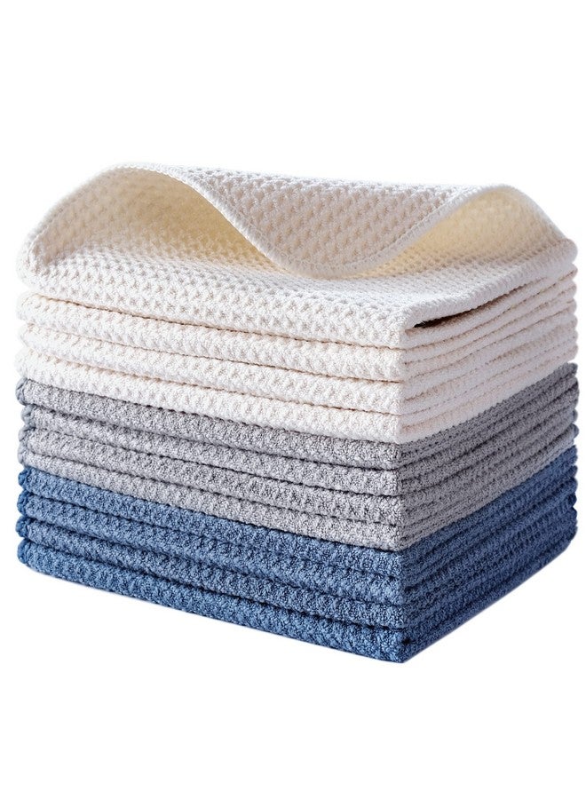 POLYTE Premium Microfiber Kitchen Dish Cloth Waffle Weave 12 Pack (12x12 in, Dark Blue, Gray, Off White) - Image 1