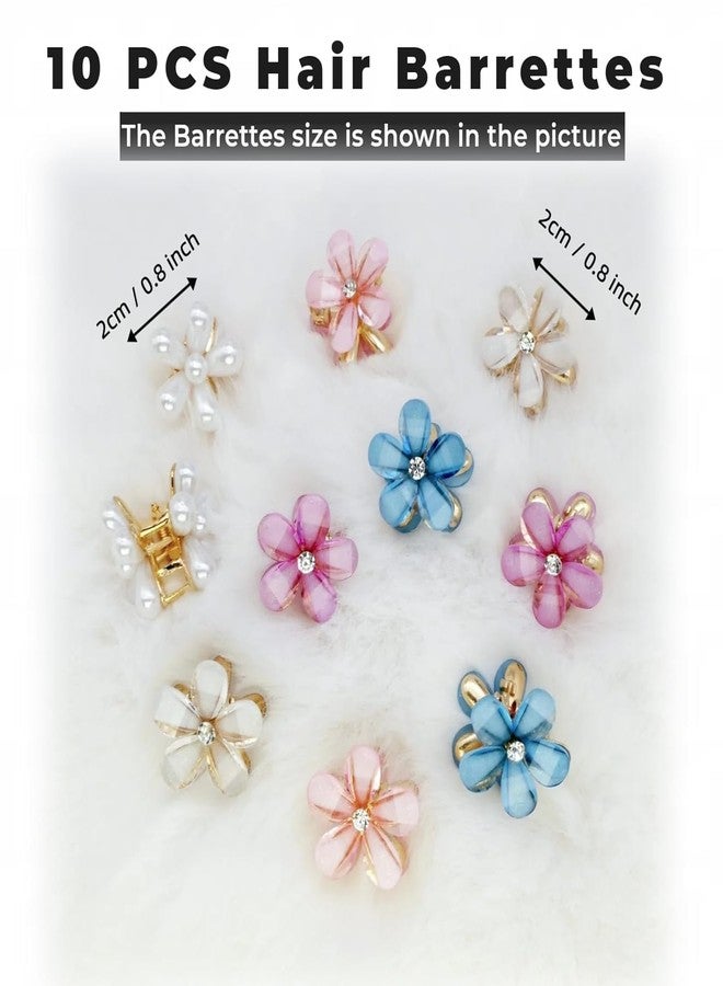 BIG BOX 10 Pcs Flower Hair Clips for Girls Small Claw Clips Mini Flower Clips with Crystal Cute Metal Claw Clips Sparkling Barrettes Nonslip Side Clip Accessories for Women Blue - Image 2