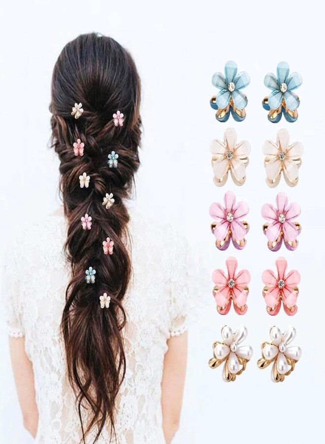 BIG BOX 10 Pcs Flower Hair Clips for Girls Small Claw Clips Mini Flower Clips with Crystal Cute Metal Claw Clips Sparkling Barrettes Nonslip Side Clip Accessories for Women Blue - Image 1