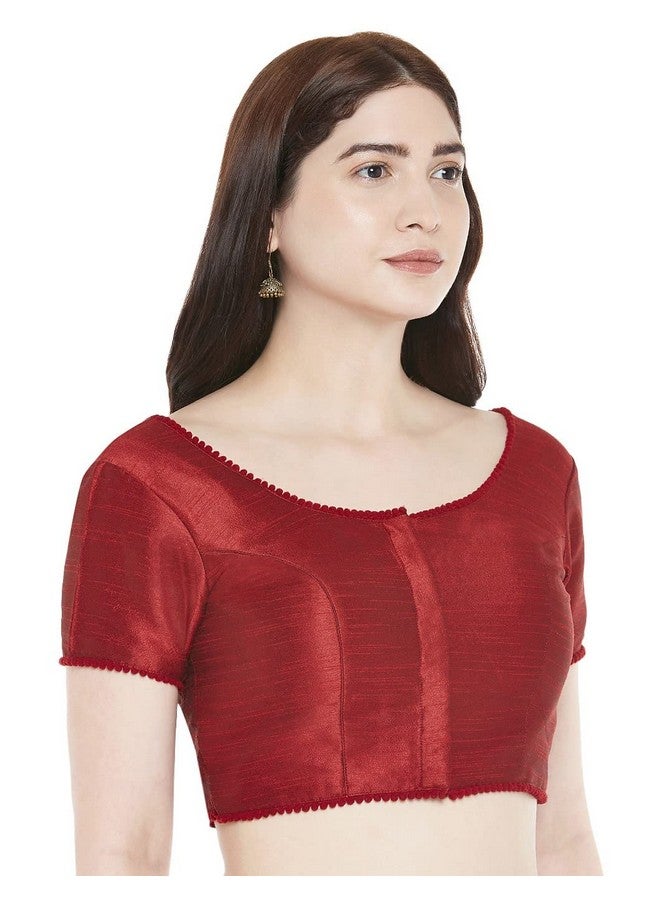 Studio Shringaar Studio Shringaar Women's Readymade Polyester Padded Saree Blouse with Short Sleeves.(Maroon, 36)  - Image 2
