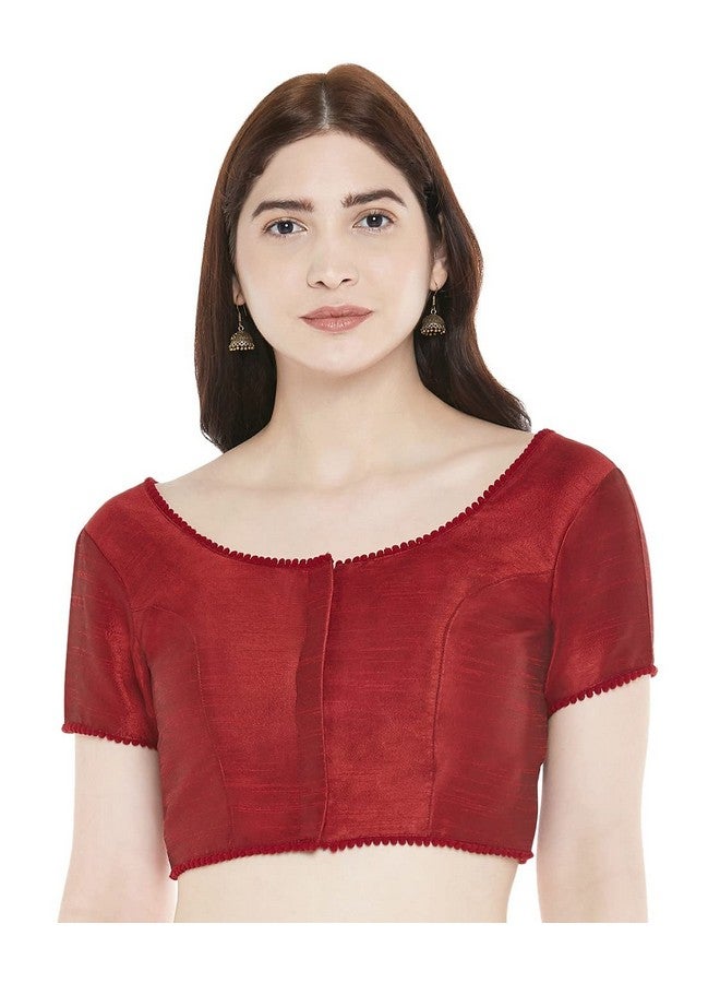 Studio Shringaar Studio Shringaar Women's Readymade Polyester Padded Saree Blouse with Short Sleeves.(Maroon, 36)  - Image 1