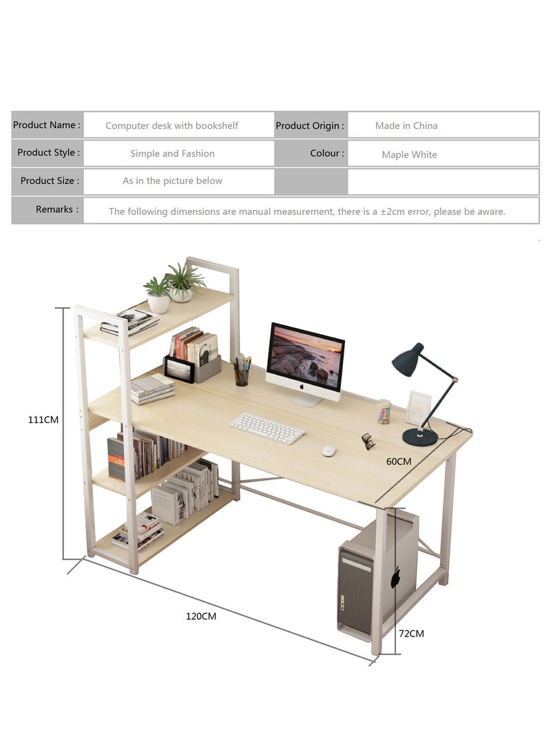 ZUIHAO - Computer Table with Bookshelf Home Office Desk Gaming Writing Study Table - Image 1