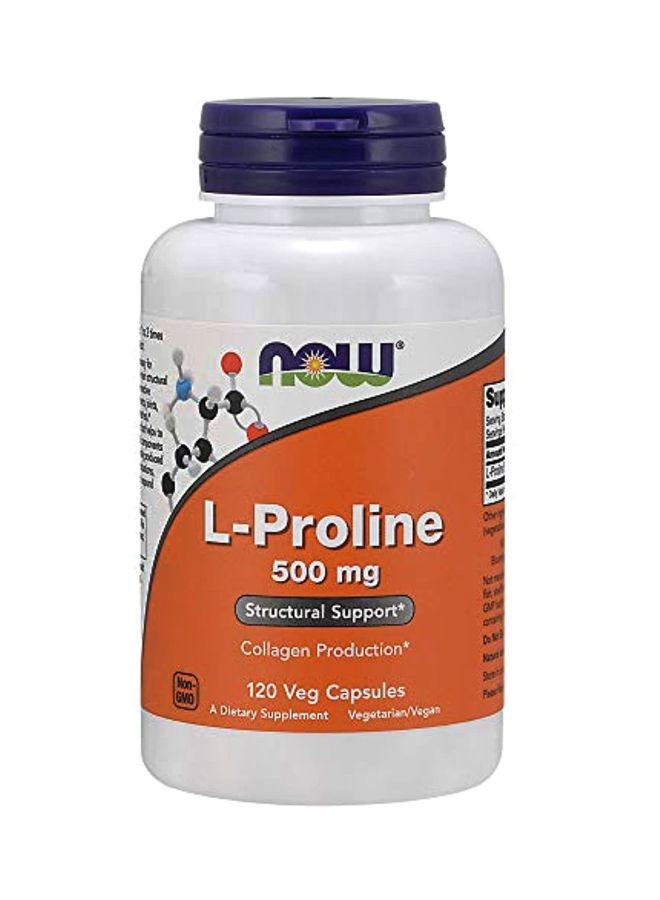 Now Foods L-Proline Dietary Supplement 500mg - 120 Veg Capsules - Image 1