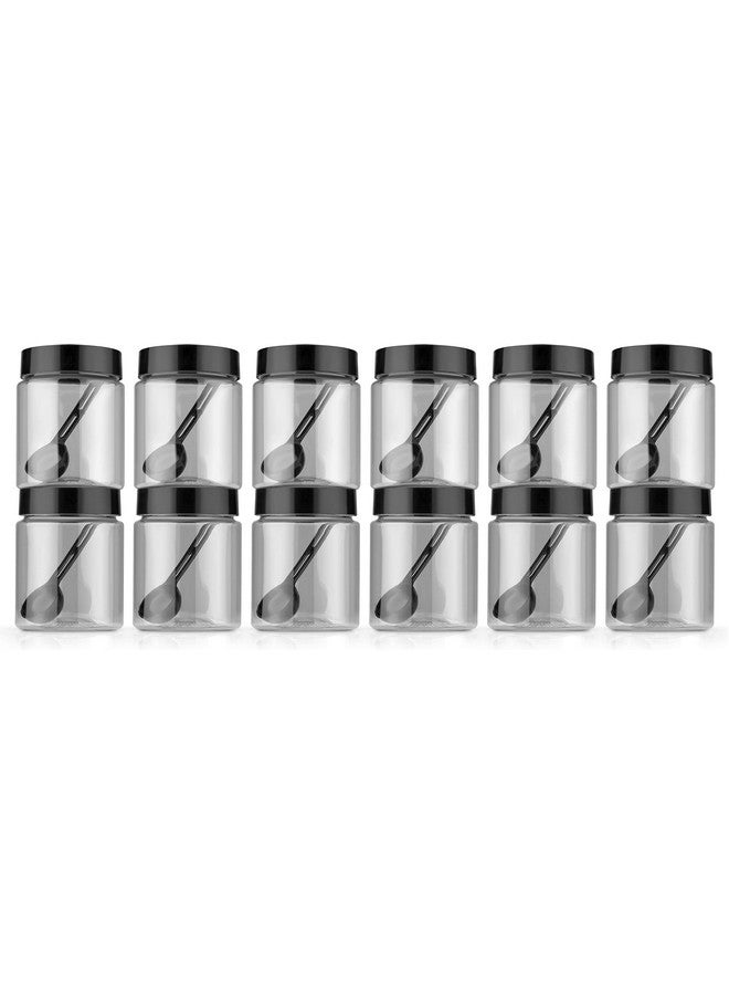 HAPPI Multipurpose Unbreakable Plastic Transparent Storage Containers For Kitchen Airtight Masala Box Dabba Spice, Cereal, Dry Fruits Spice Box 250 Ml Round With Spoons (Set Of 8 Pcs), Black - Image 3