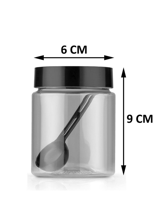 HAPPI Multipurpose Unbreakable Plastic Transparent Storage Containers For Kitchen Airtight Masala Box Dabba Spice, Cereal, Dry Fruits Spice Box 250 Ml Round With Spoons (Set Of 8 Pcs), Black - Image 4